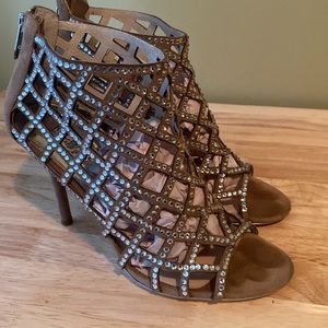 Michael Kors Yvonne Caged Rhinestone Embellished Peep Toe Shootie Sandal